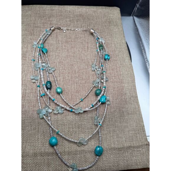 Jay King Multi Strand Heishi Bead Turquoise and Quartz Necklace Gemstones - Picture 6 of 7